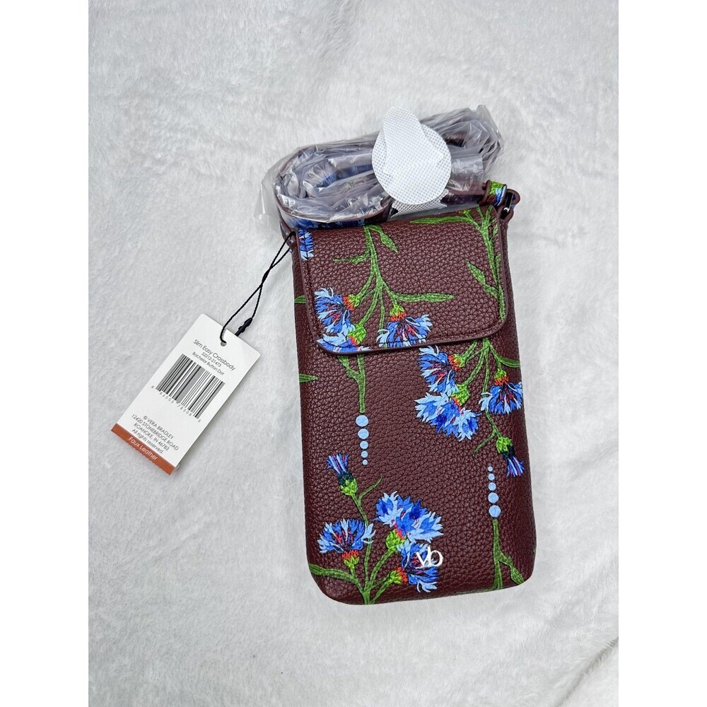 Vera Bradley Crossbody Bag Womens Small Brown Floral Faux Leather Phone Pouch